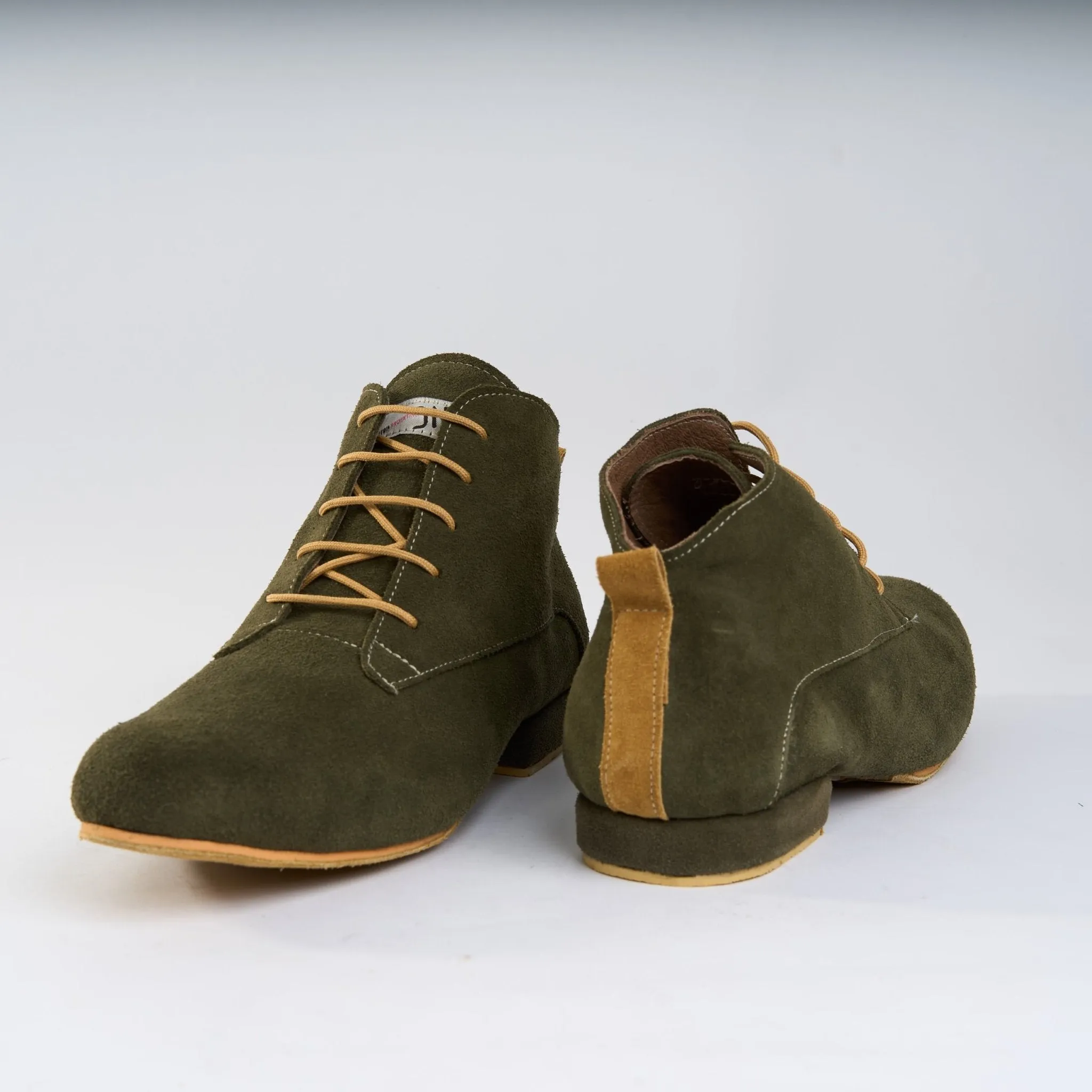 Army Olive Suede with Tan - Handmade Tango Trainers - Gonzalo 9519