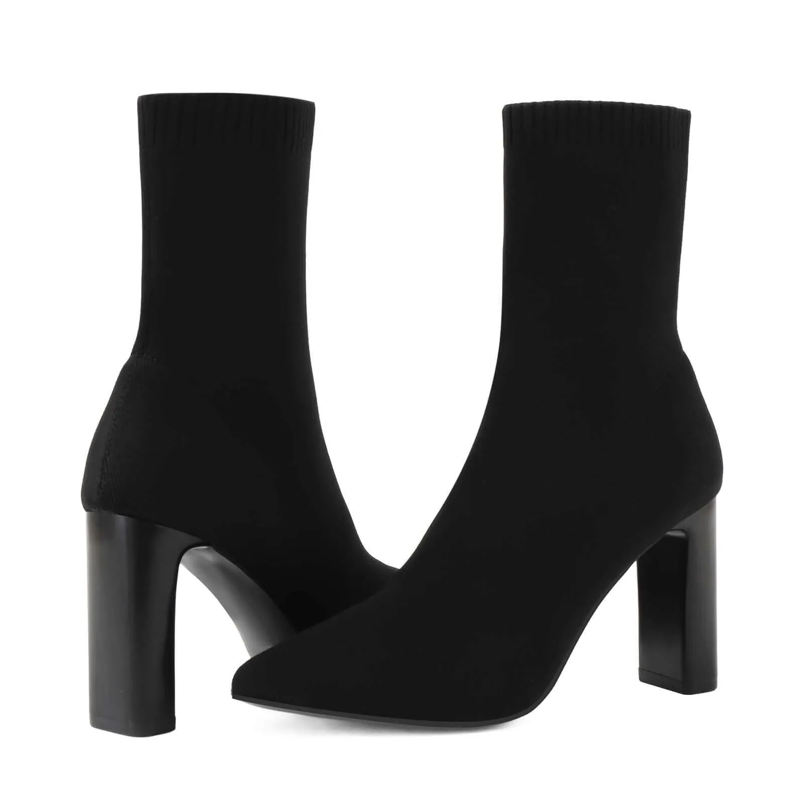 Black Chunky Heel Sock Style Ankle Boots