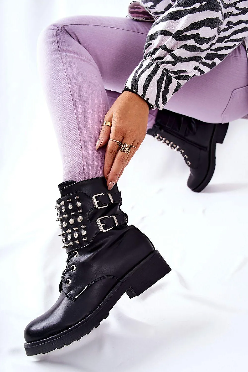 Chic Eco-Friendly Leather Ankle Boots with Zipper and Sparkling Details