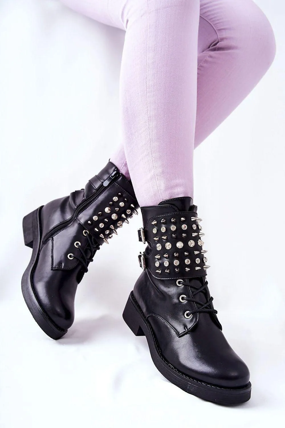 Chic Eco-Friendly Leather Ankle Boots with Zipper and Sparkling Details