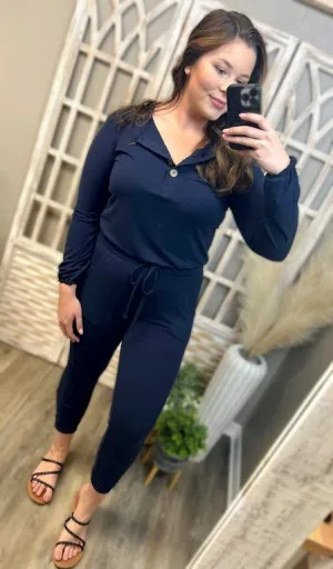 Cozy Me Up Jumpsuit- Navy