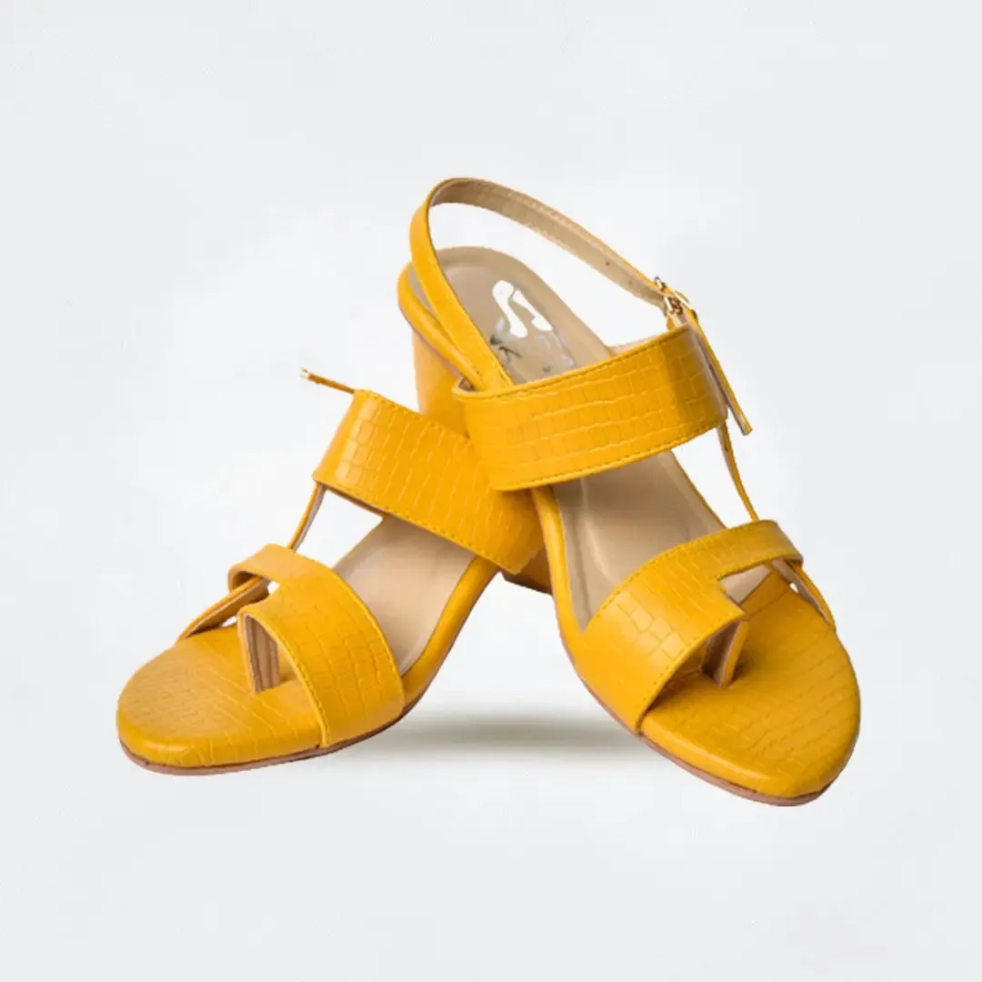 Cross Pattern Block Heels Yellow