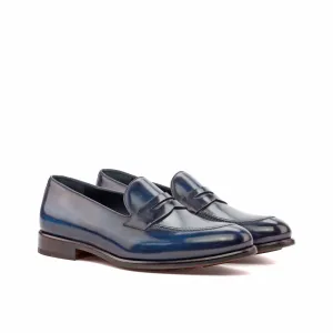 DapperFam Luciano in Denim / Grey Men's Hand-Painted Patina Loafer