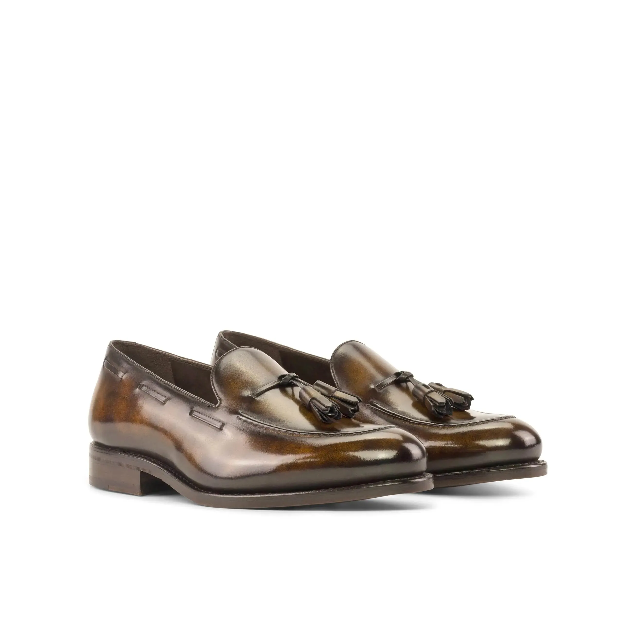 DapperFam Luciano in Tobacco Men's Hand-Painted Patina Loafer