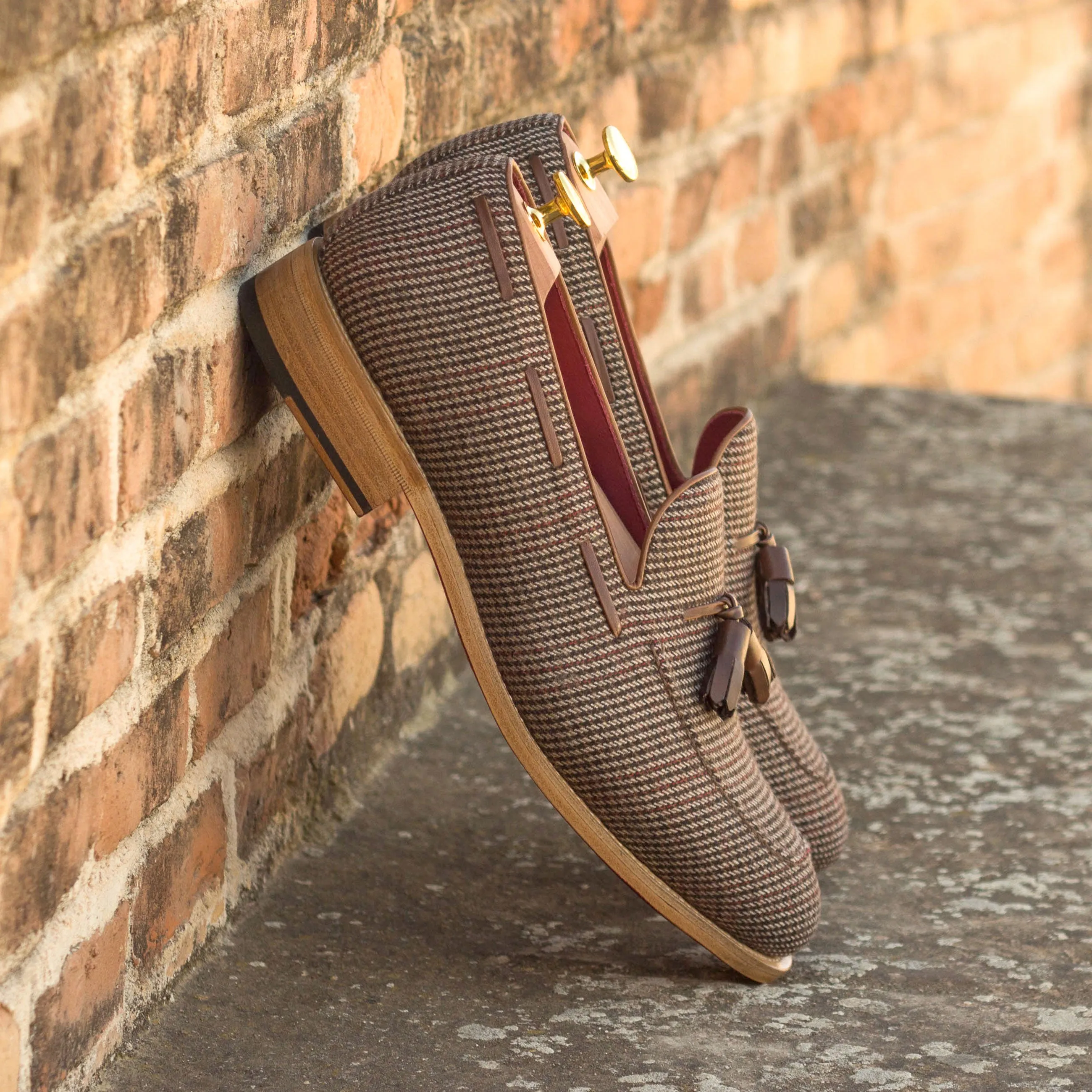 DapperFam Luciano in Tweed / Med Brown Men's Sartorial & Italian Leather Loafer