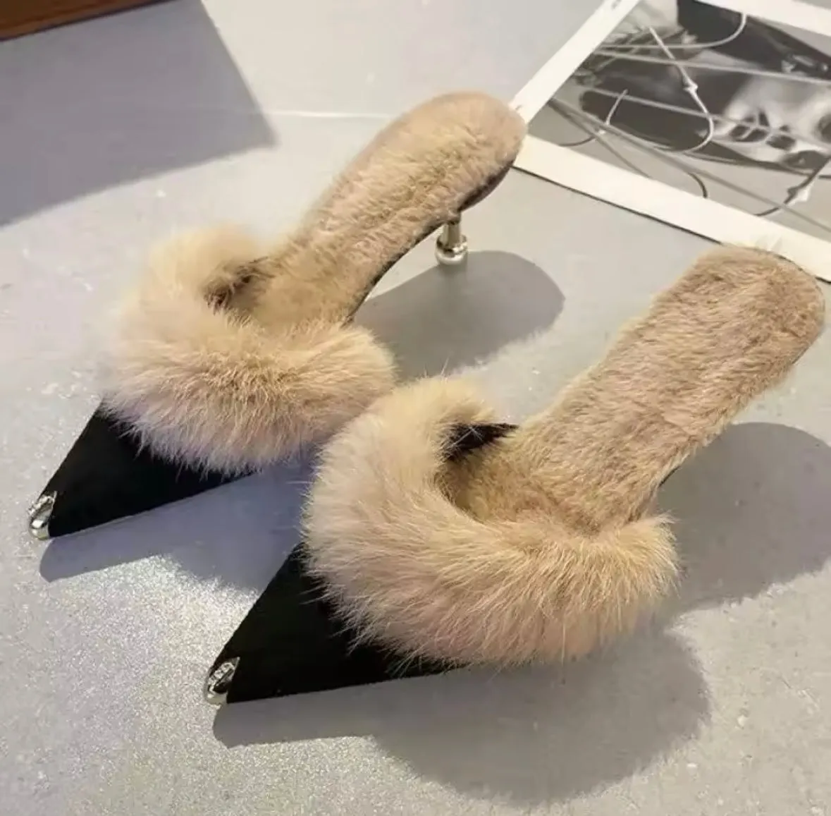 Fur mule heels