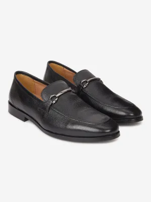 Genuine Leather Black Buckle Loafer Shoes