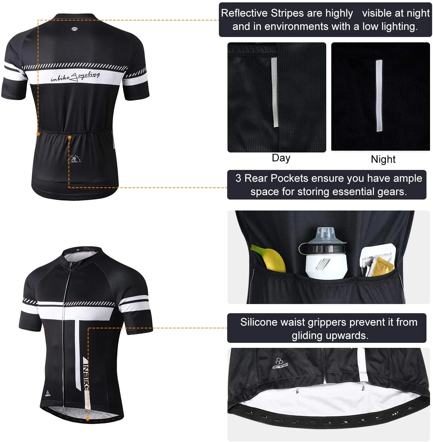 INBIKE Men's Cycling Jersey Set Bib Short Sleeve Bike Shirt with 3D Padded