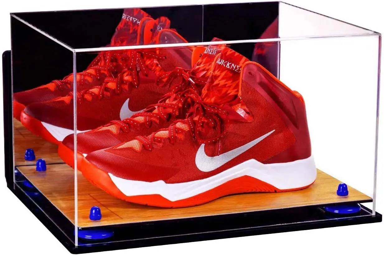 Large Display Case for Small Basketball High Top Shoes, Sneakers, Lacrosse, Soccer & Football Cleats with Mirror Back and Wall Mounts