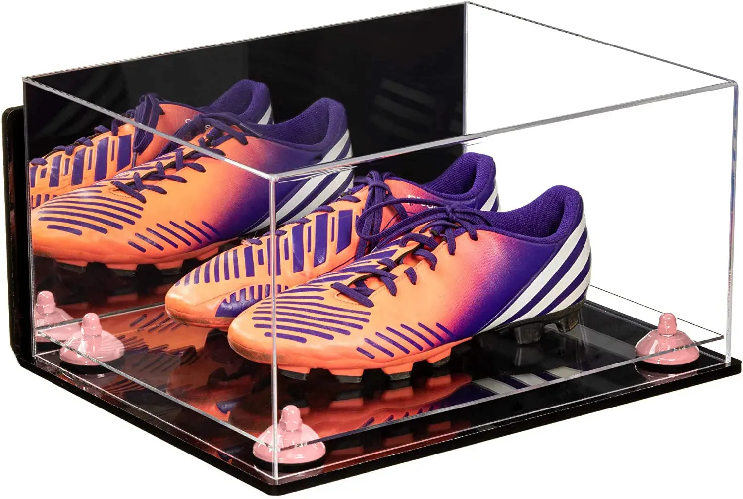 Large Display Case for Small Basketball High Top Shoes, Sneakers, Lacrosse, Soccer & Football Cleats with Mirror Back and Wall Mounts