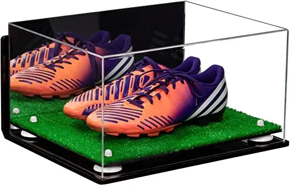 Large Display Case for Small Basketball High Top Shoes, Sneakers, Lacrosse, Soccer & Football Cleats with Mirror Back and Wall Mounts