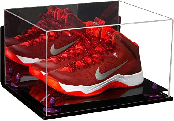 Large Display Case for Small Basketball High Top Shoes, Sneakers, Lacrosse, Soccer & Football Cleats with Mirror Back and Wall Mounts