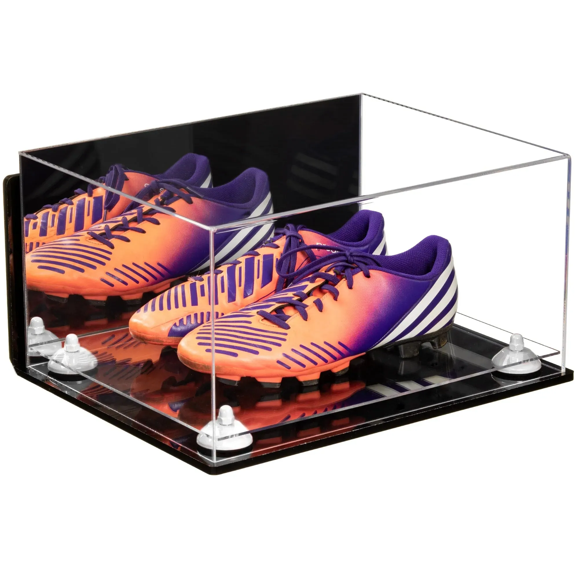 Large Display Case for Small Basketball High Top Shoes, Sneakers, Lacrosse, Soccer & Football Cleats with Mirror Back and Wall Mounts