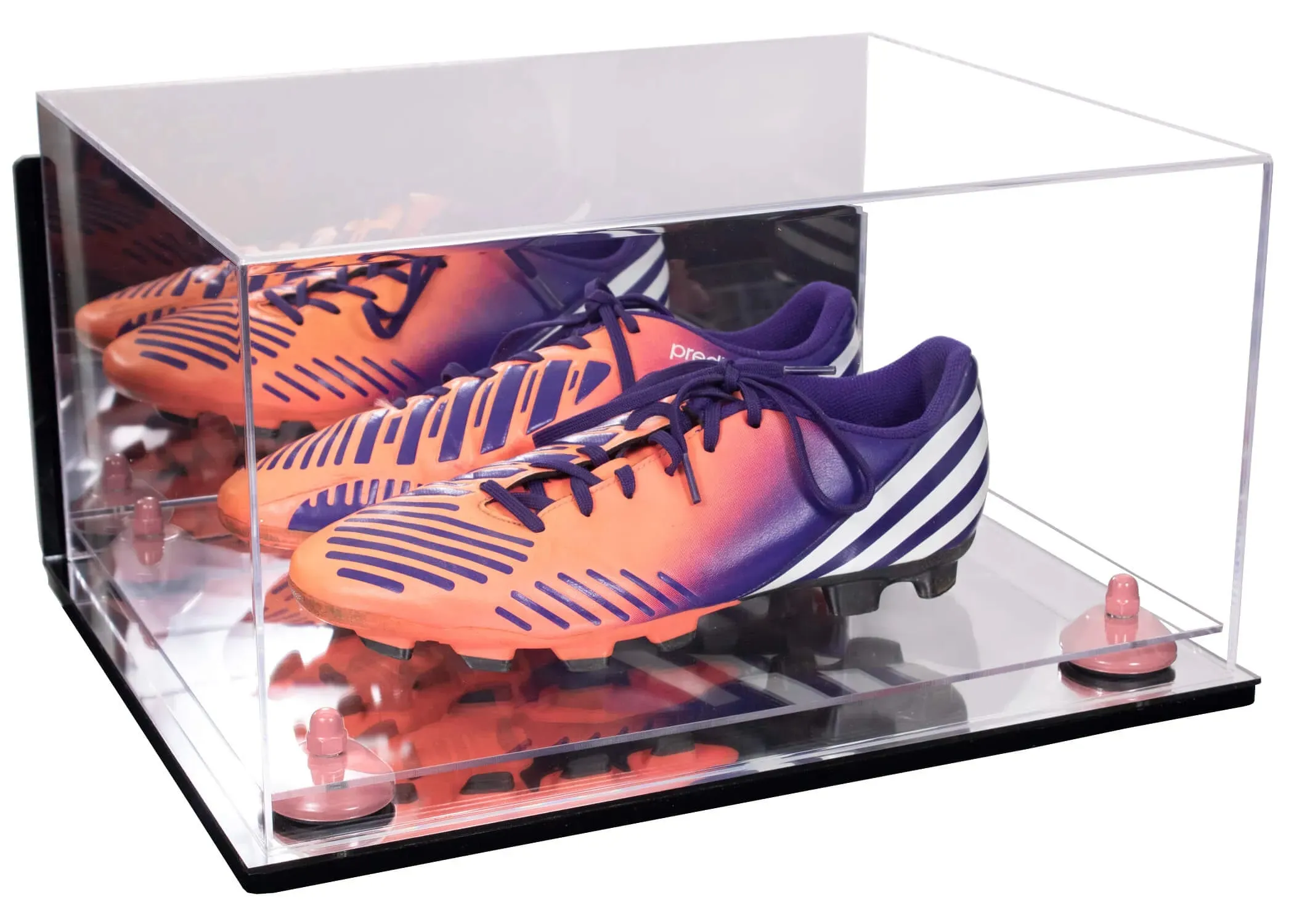 Large Display Case for Small Basketball High Top Shoes, Sneakers, Lacrosse, Soccer & Football Cleats with Mirror Back and Wall Mounts