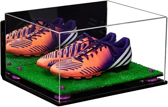 Large Display Case for Small Basketball High Top Shoes, Sneakers, Lacrosse, Soccer & Football Cleats with Mirror Back and Wall Mounts