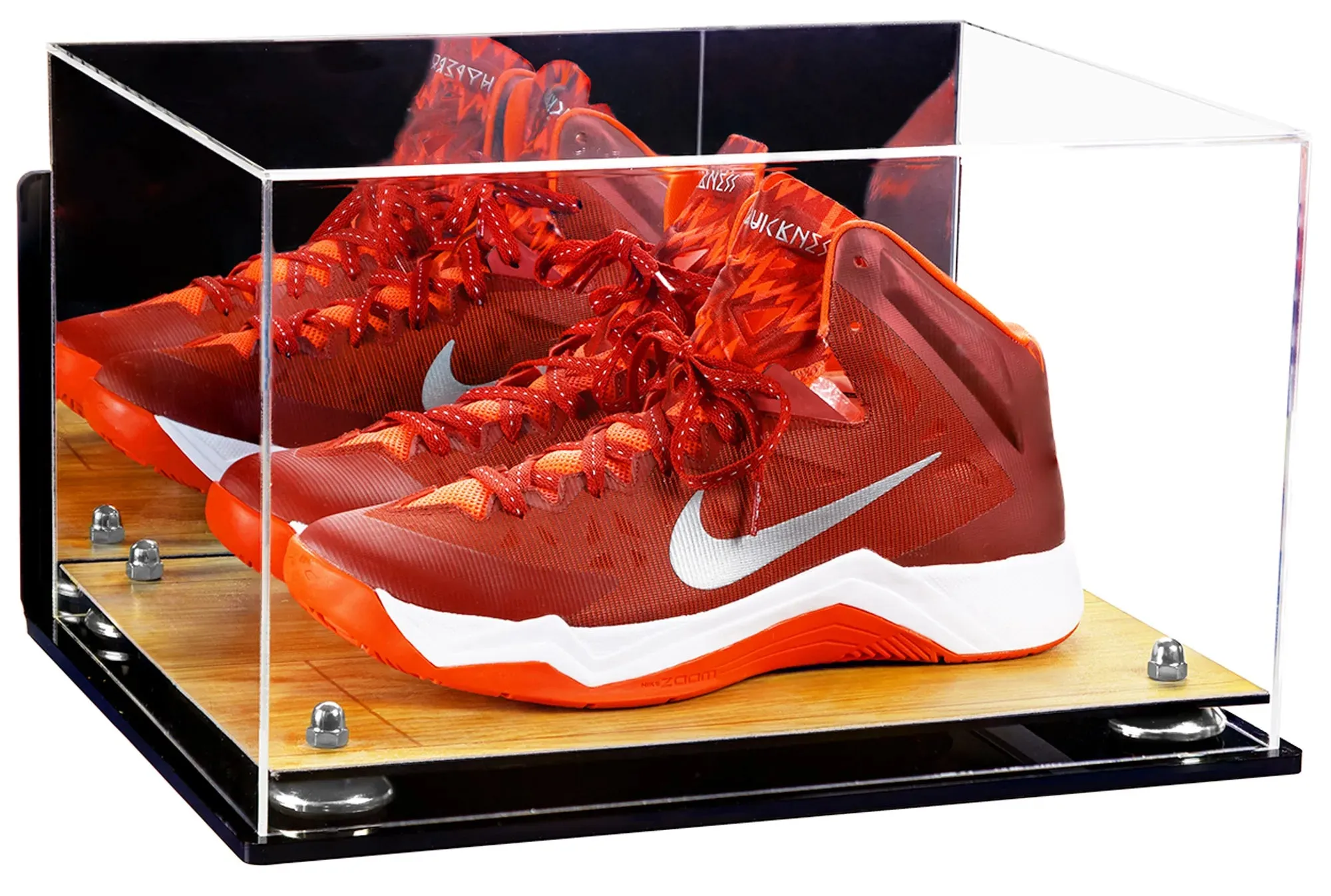 Large Display Case for Small Basketball High Top Shoes, Sneakers, Lacrosse, Soccer & Football Cleats with Mirror Back and Wall Mounts