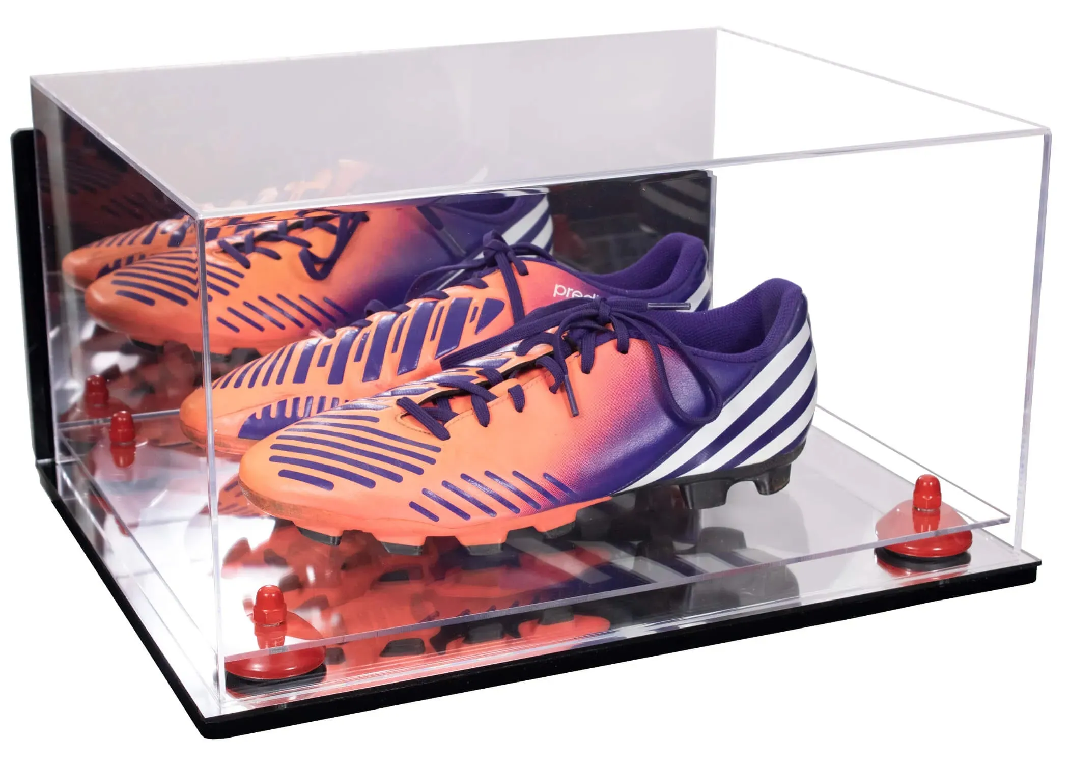 Large Display Case for Small Basketball High Top Shoes, Sneakers, Lacrosse, Soccer & Football Cleats with Mirror Back and Wall Mounts