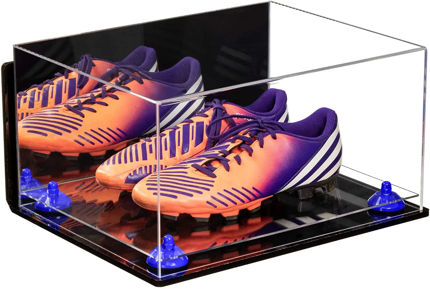 Large Display Case for Small Basketball High Top Shoes, Sneakers, Lacrosse, Soccer & Football Cleats with Mirror Back and Wall Mounts