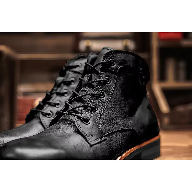 Men's Vintage Vegan Leather Boots with Polished Finish | Eco-Friendly Materials for All Seasons