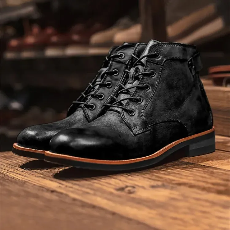 Men's Vintage Vegan Leather Boots with Polished Finish | Eco-Friendly Materials for All Seasons