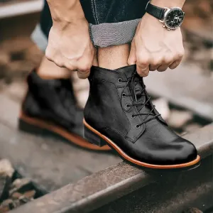 Men's Vintage Vegan Leather Boots with Polished Finish | Eco-Friendly Materials for All Seasons