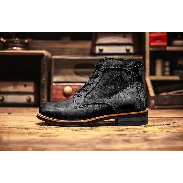 Men's Vintage Vegan Leather Boots with Polished Finish | Eco-Friendly Materials for All Seasons