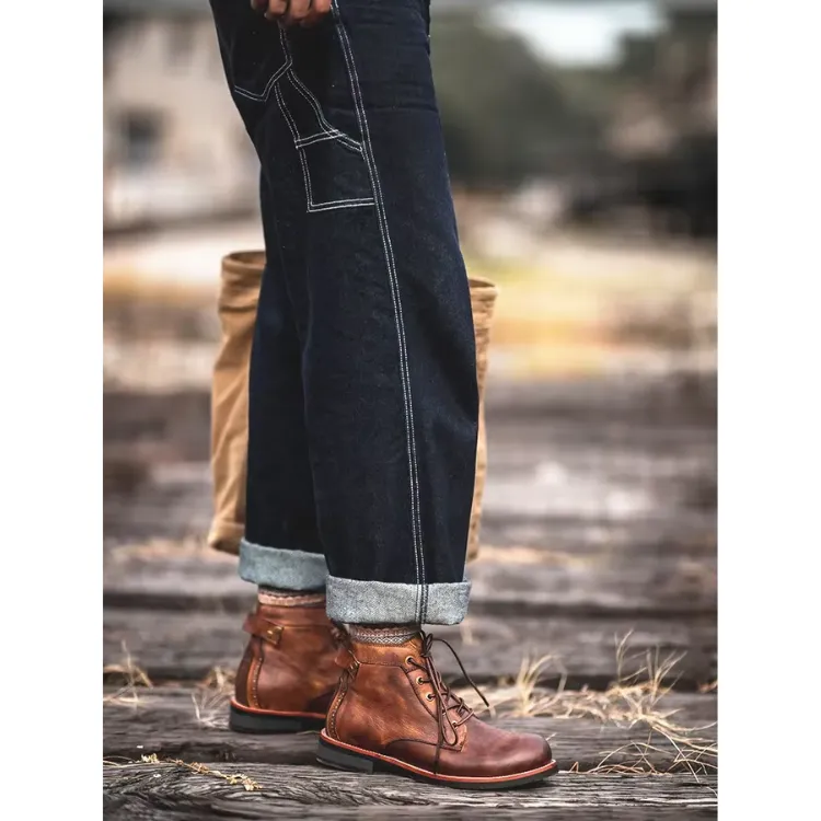 Men's Vintage Vegan Leather Boots with Polished Finish | Eco-Friendly Materials for All Seasons