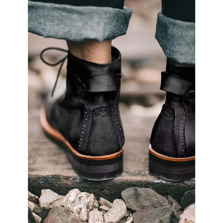 Men's Vintage Vegan Leather Boots with Polished Finish | Eco-Friendly Materials for All Seasons