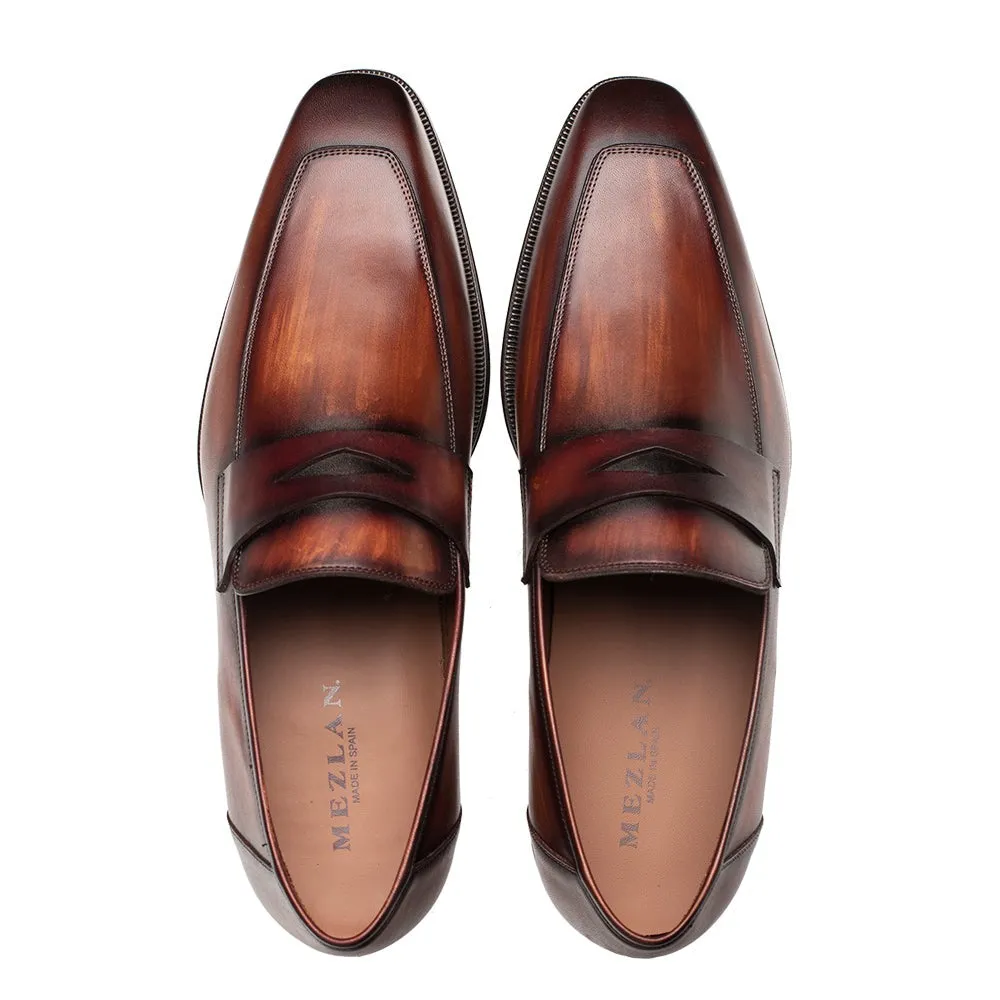 Mezlan Avenue 20910 Men's Shoes Cognac Calf-Skin Leather Penny Loafers (MZ3650)