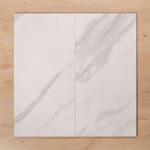 Perisher White Marble Polished Rectified Porcelain Tile 300x600mm