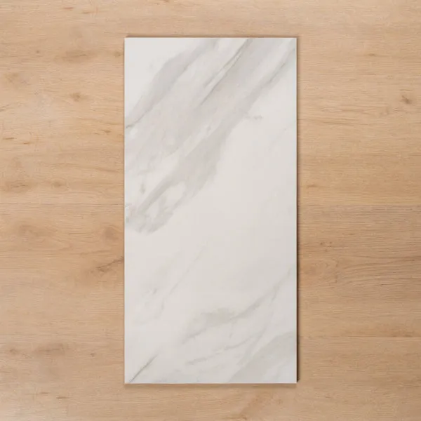 Perisher White Marble Polished Rectified Porcelain Tile 300x600mm