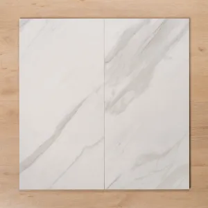 Perisher White Marble Polished Rectified Porcelain Tile 300x600mm