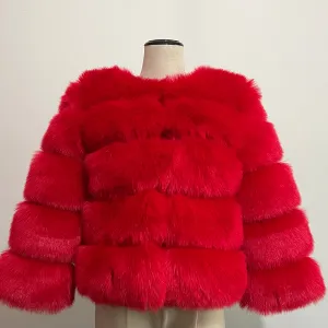 Plush Red Faux Fur Jacket