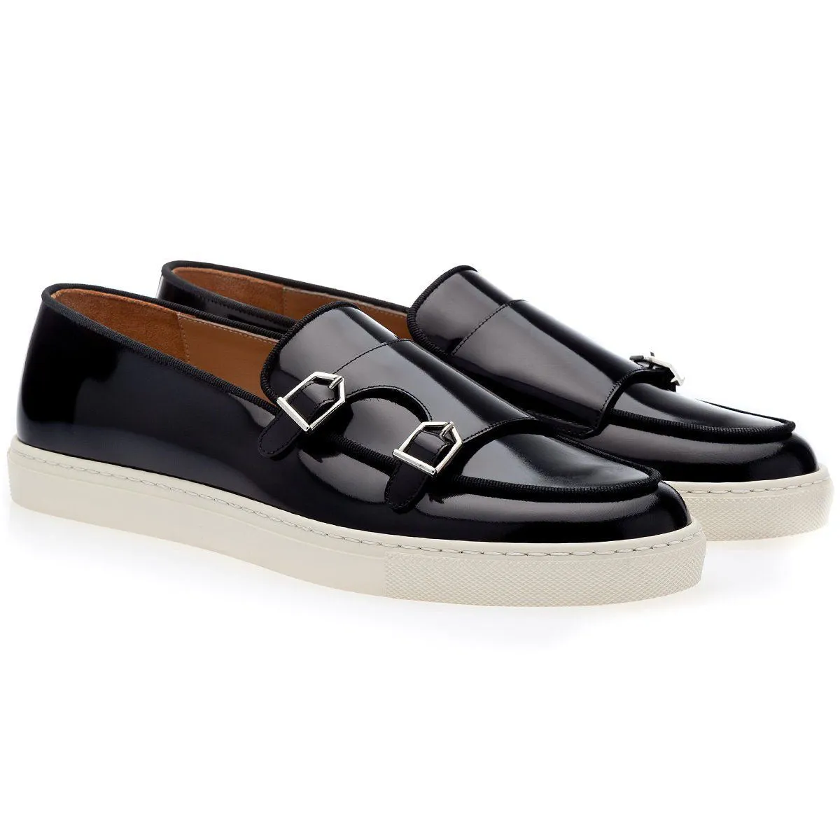 SUPERGLAMOUROUS Tangerine 7 Men's Shoes Black Polished Leather Monk-Straps Belgian Sneakers (SPGM1193)