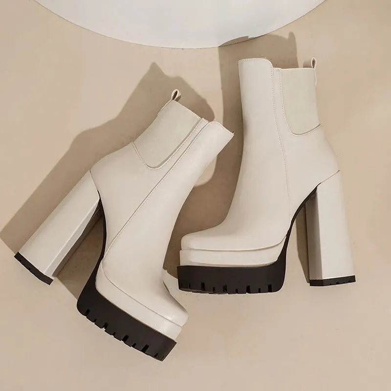 Trend4us Chunky Platform Block Heel Ankle Boots