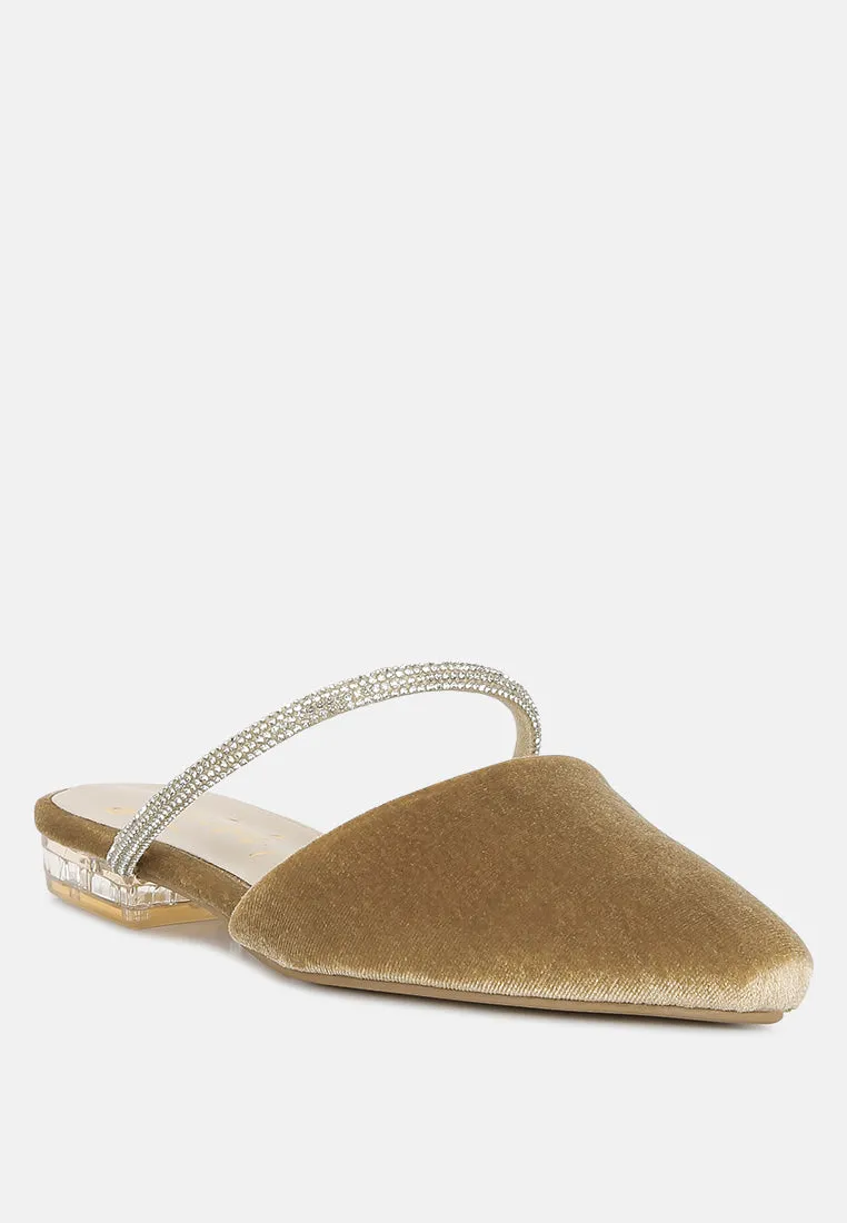 Turnon Velvet Diamante Detail Flat Mules