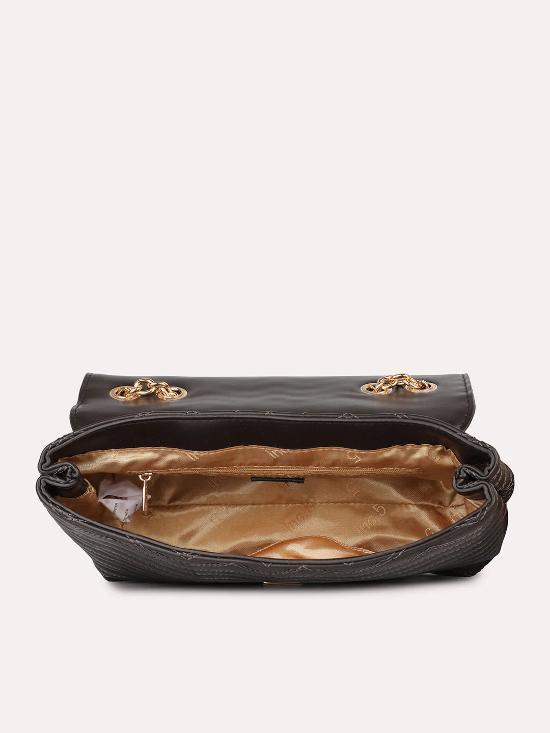 Women Dark Brown Textured Structured Quilted Sling Bag