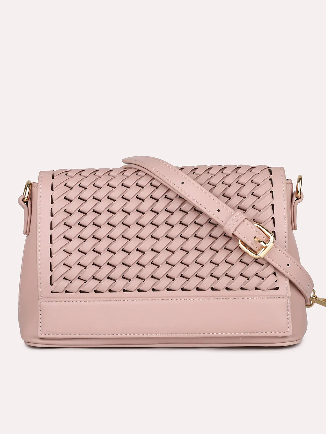 Women Pink Textured Structured Sling Bag