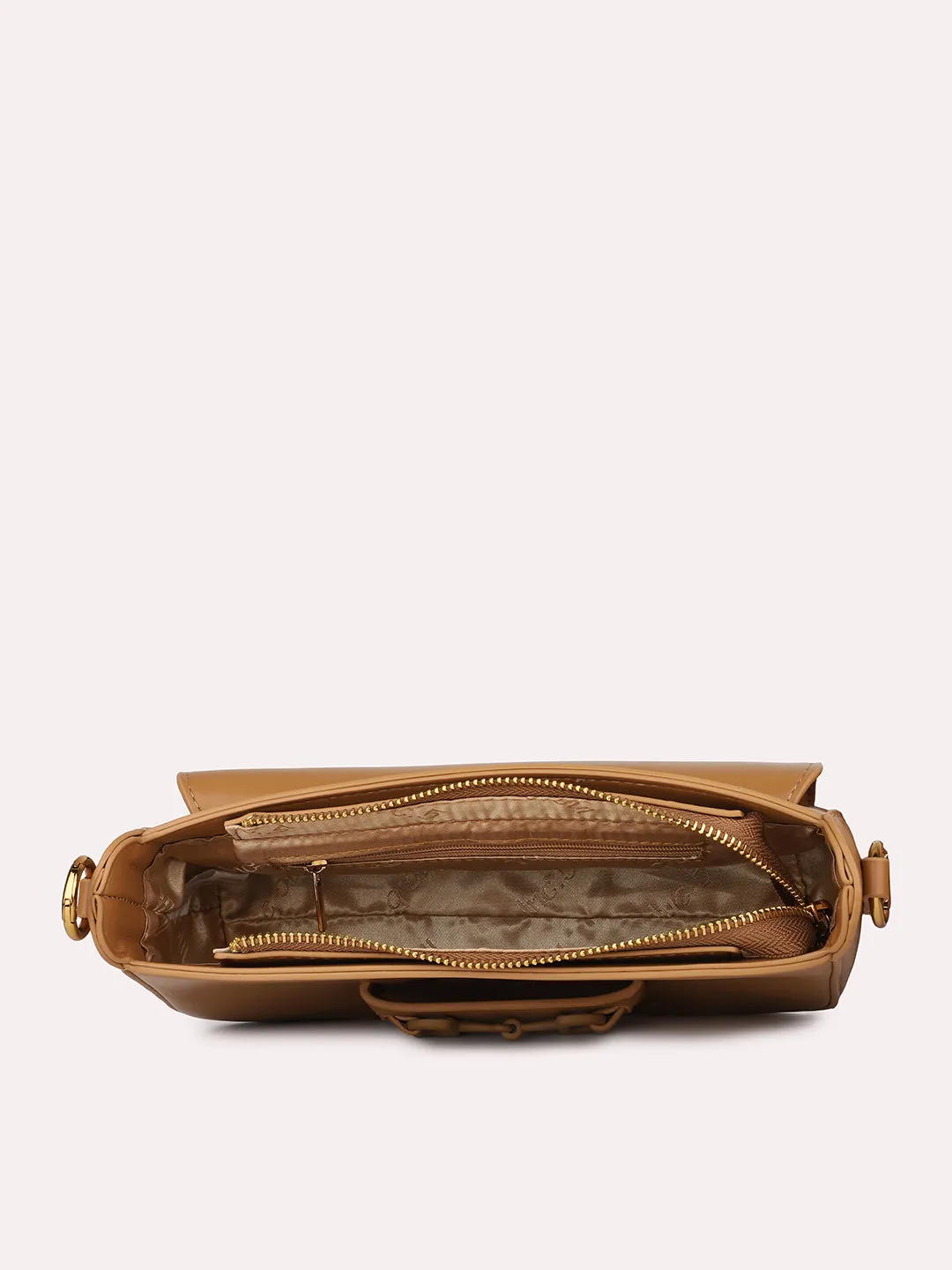 Women Tan Solid PU Braided Sling Bag