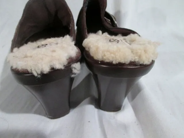 Womens UGG AUSTRALIA 5565 ISABELLA Suede Shearling High Heel Clogs Shoes 8 Brown Mules