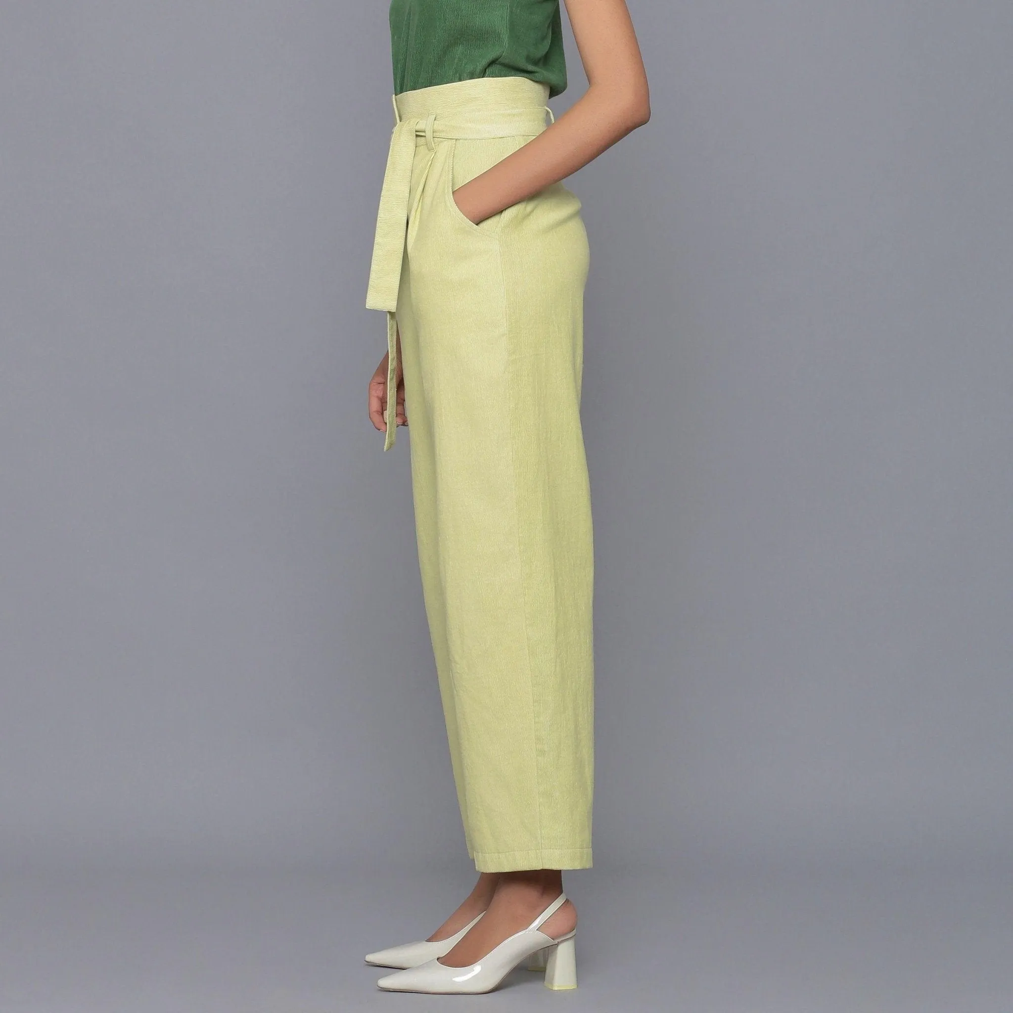 Yellow Pistachio Warm Cotton Corduroy High-Rise Pant